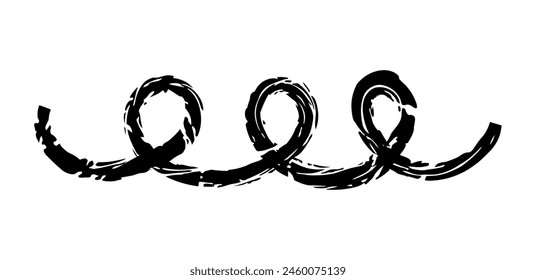 Dry brush mark, pencil squiggle and scribble. Hand drawn vector crayon various line, spiral doodle. Black rough highlighter, chalk stroke, pencil divider. Curly line. Scratchy strokes with rough edge