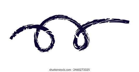 Trockene Pinselspur, Bleistiftschnörkel und Kritzelei. Handgezeichnete Vektorgrafik Buntstifte auf verschiedenen Linien, Spirale und Doodle. Schwarzer rauer Textmarker, Kreidestrich, Bleistiftunterteilung. Geschweifte Linie. Kratzerschlag