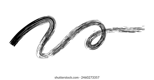 Trockene Pinselspur, Bleistiftschnörkel und Kritzelei. Handgezeichnete Vektorgrafik Buntstifte auf verschiedenen Linien, Spirale und Doodle. Schwarzer rauer Textmarker, Kreidestrich, Bleistiftunterteilung. Geschweifte Linie. Kratzer-Striche 