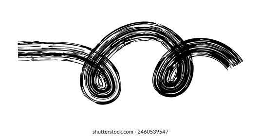 Dry brush mark, pencil squiggle and scribble. Hand drawn vector crayon various line, spiral and doodle. Black rough highlighter, chalk stroke, pencil divider.  Scratchy strokes with rough edges.