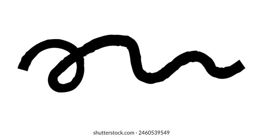 Dry brush mark, pencil squiggle and scribble. Hand drawn vector crayon various line, spiral and doodle. Black rough highlighter, chalk stroke, pencil divider.  Scratchy strokes with rough edges.