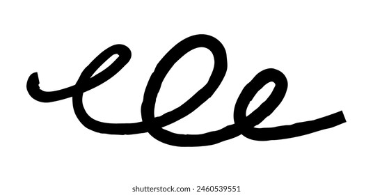 Trockene Pinselspur, Bleistiftschnörkel und Kritzelei. Handgezeichnete Vektorgrafik Buntstifte auf verschiedenen Linien, Spirale und Doodle. Schwarzer rauer Textmarker, Kreidestrich, Bleistiftunterteilung.  Kratzende Striche mit rauen Kanten.