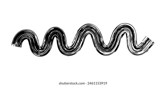 Dry brush mark, pencil squiggle and scribble. Hand drawn vector crayon various line, spiral and doodle. Black rough highlighter, chalk stroke, pencil divider.  Scratchy strokes with rough edges.