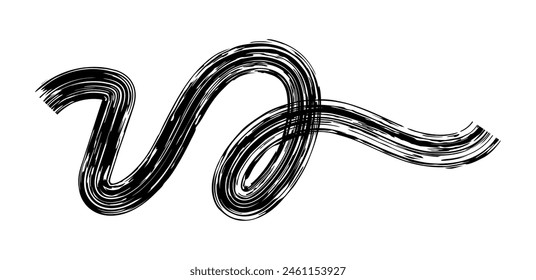 Marca de pincel seco, garabato de lápiz y garabato. Dibujado a mano Vector crayon varias líneas, espiral y garabato. Marcador de resaltado negro, trazo de tiza, divisor de lápiz.  Trazos rasgados con bordes ásperos.