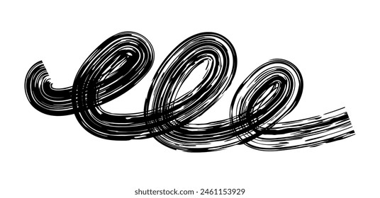 Dry brush mark, pencil squiggle and scribble. Hand drawn vector crayon various line, spiral and doodle. Black rough highlighter, chalk stroke, pencil divider.  Scratchy strokes with rough edges.