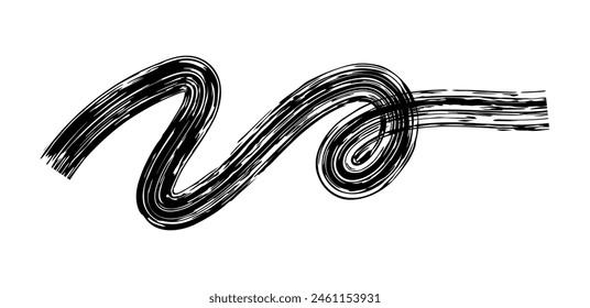 Dry brush mark, pencil squiggle and scribble. Hand drawn vector crayon various line, spiral and doodle. Black rough highlighter, chalk stroke, pencil divider.  Scratchy strokes with rough edges.