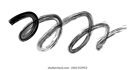 Dry brush mark, pencil squiggle and scribble. Hand drawn vector crayon various line, spiral and doodle. Black rough highlighter, chalk stroke, pencil divider. Curly line. Scratchy strokes 