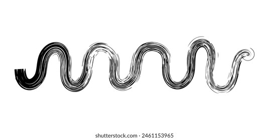 Dry brush mark, pencil squiggle and scribble. Hand drawn vector crayon various line, spiral and doodle. Black rough highlighter, chalk stroke, pencil divider. Curly line. Scratchy strokes 