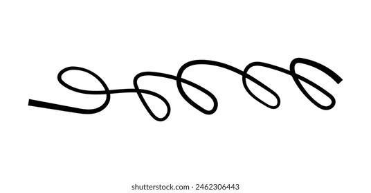 Dry brush mark, pencil squiggle and scribble. Hand drawn vector crayon various line, spiral and doodle. Black rough highlighter, chalk stroke, pencil divider. Curly line. Scratch