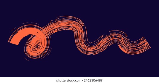 Dry brush mark, pencil squiggle and scribble. Hand drawn vector crayon various line, spiral and doodle. colored rough highlighter, chalk stroke, pencil divider. Curly line on dark background. 