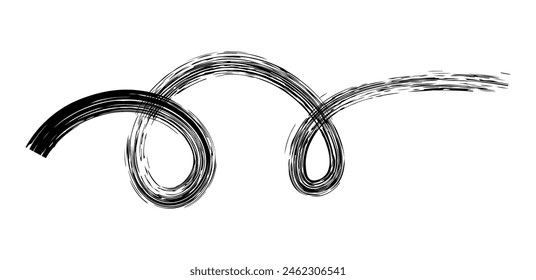 Marca de pincel seco, garabato de lápiz y garabato. Dibujado a mano Vector crayon varias líneas, espiral y garabato. Marcador de resaltado negro, trazo de tiza, divisor de lápiz. Línea rizada. Trazos rasguñosos 