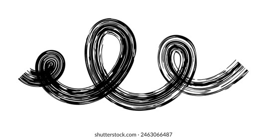 Dry brush mark, pencil squiggle and scribble. Hand drawn vector crayon various line, spiral and doodle. Black rough highlighter, chalk stroke, pencil divider.  Scratchy strokes with rough edges.