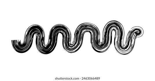 Dry brush mark, pencil squiggle and scribble. Hand drawn vector crayon various line, spiral and doodle. Black rough highlighter, chalk stroke, pencil divider.  Scratchy strokes with rough edges.