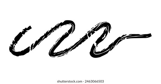 Dry brush mark, pencil squiggle and scribble. Hand drawn vector crayon various line, spiral doodle. Black rough highlighter, chalk stroke, pencil divider. Curly line. Scratchy strokes with rough edge