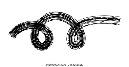 Dry brush mark, pencil squiggle and scribble. Hand drawn vector crayon various line, spiral and doodle. Black rough highlighter, chalk stroke, pencil divider.  Scratchy strokes with rough edges.