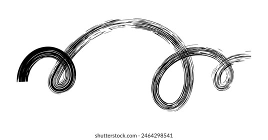 Dry brush mark, pencil squiggle and scribble. Hand drawn vector crayon various line, spiral and doodle. Black rough highlighter, chalk stroke, pencil divider. Curly line. Scratchy strokes 