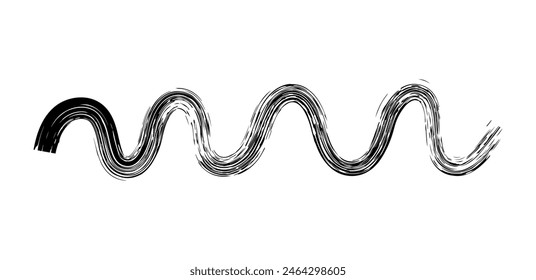 Marca de pincel seco, garabato de lápiz y garabato. Dibujado a mano Vector crayon varias líneas, espiral y garabato. Marcador de resaltado negro, trazo de tiza, divisor de lápiz. Línea rizada. Trazos rasguñosos 