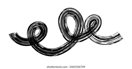 Dry brush mark, pencil squiggle and scribble. Hand drawn vector crayon various line, spiral and doodle. Black rough highlighter, chalk stroke, pencil divider.  Scratchy strokes with rough edges.