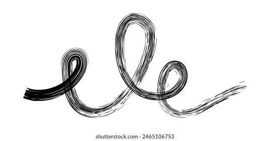 Dry brush mark, pencil squiggle and scribble. Hand drawn vector crayon various line, spiral and doodle. Black rough highlighter, chalk stroke, pencil divider. Curly line. Scratchy strokes 