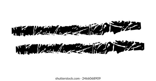 Trockene Pinselspur, Bleistiftschnörkel und Kritzelei. Handgezeichnete Vektorgrafik Buntstifte auf verschiedenen Linien, Spirale und Doodle. Schwarzer rauer Textmarker, Kreidestrich, Bleistiftunterteilung.  Kratzende Striche mit rauen Kanten.
