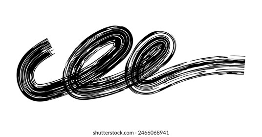 Dry brush mark, pencil squiggle and scribble. Hand drawn vector crayon various line, spiral and doodle. Black rough highlighter, chalk stroke, pencil divider.  Scratchy strokes with rough edges.