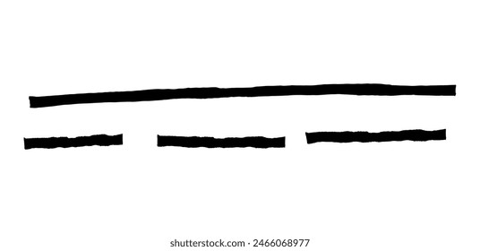 Dry brush mark, pencil squiggle and scribble. Hand drawn vector crayon various line, spiral and doodle. Black rough highlighter, chalk stroke, pencil divider. Curly line. Scratch