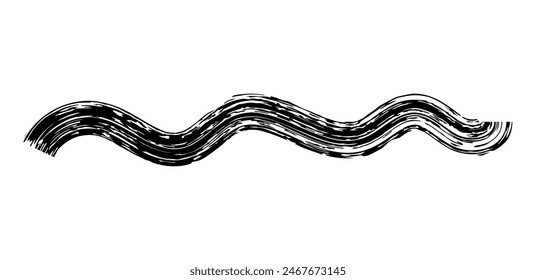 Dry brush mark, pencil squiggle and scribble. Hand drawn vector crayon various line, spiral and doodle. Black rough highlighter, chalk stroke, pencil divider.  Scratchy strokes with rough edges.