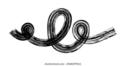 Dry brush mark, pencil squiggle and scribble. Hand drawn vector crayon various line, spiral and doodle. Black rough highlighter, chalk stroke, pencil divider.  Scratchy strokes with rough edges.