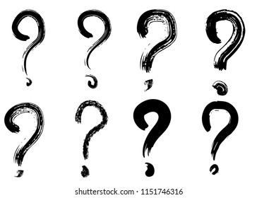 Dry brush painting question marks, hand drawn vector strokes