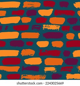 Dry Brush Seamless Vector Brick Wall Imitation Pattern