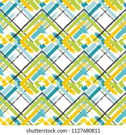 Dry brush stroke texture colorful rhombs seamless pattern. Abstract geometric background design.