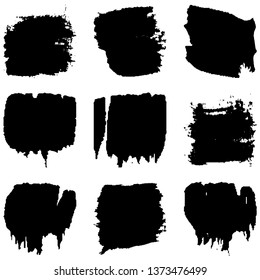 Dry brush strokes. Abstract vector strokes and spots. Set of black blots and lines isolated on white background