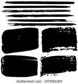 Dry brush strokes. Abstract vector strokes and spots. Set of black blots and lines isolated on white background