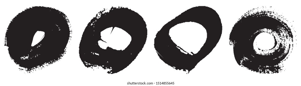 Dry brush strokes in a circle. Set of grunge pattern black on white background