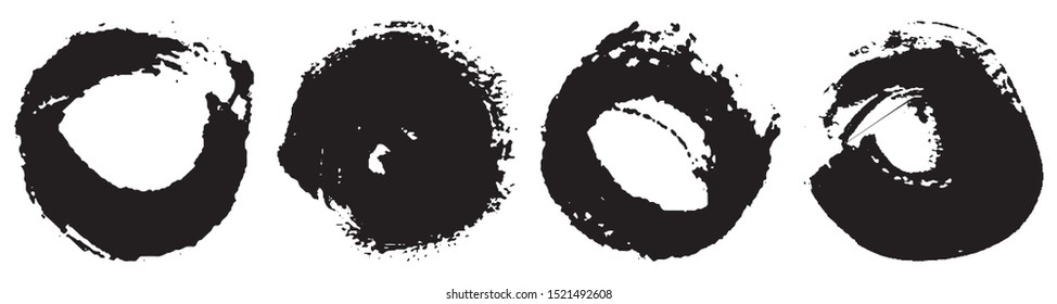 Dry brush strokes in a circle. Set of grunge pattern black on white background