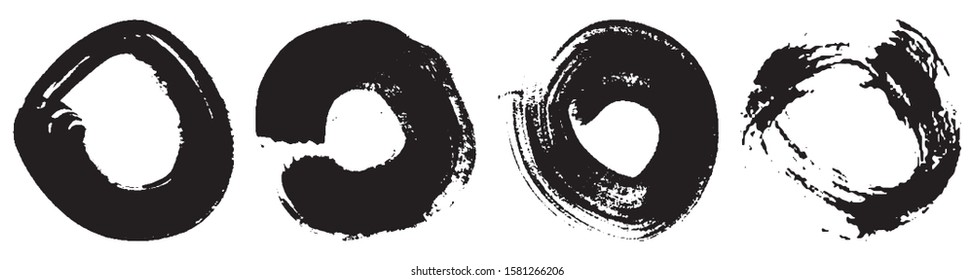 Dry brush strokes in a circle. Set of grunge pattern black on white background