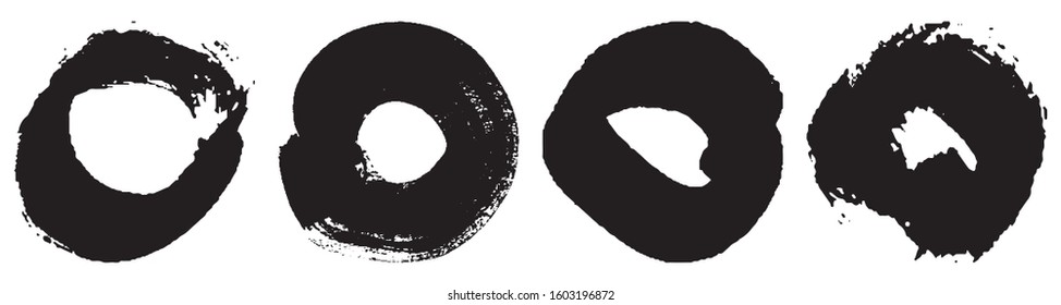 Dry brush strokes in a circle. Set of grunge pattern black on white background