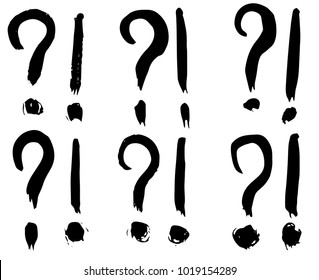 
Dry brush strokes, hand drawn vector question marks and exclamation marks.