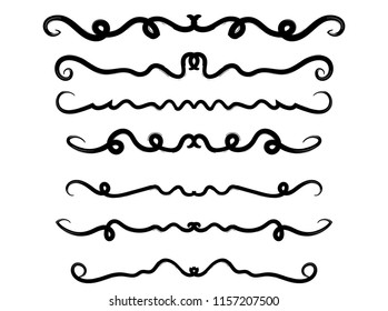 Dry brush strokes hand drawn borders set, vintage dividers, frames decor collection swirls