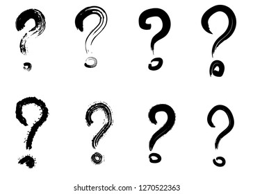 Dry brush strokes, hand drawn vector question marks 