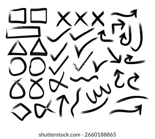 Traçados de pincel a seco Pacote de vetor de textura de tinta desenhada à mão