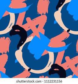 Dry Brush Strokes. Seamless Pattern for Print, Textile, Wallpaper. Colorful Seamless Ornament in Retro Colors. Vector Abstract Background. Rapport