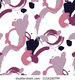 Dry Brush Strokes. Seamless Pattern for Textile, Print, Chintz. Colorful Seamless Ornament in Retro Colors. Vector Abstract Background. Rapport