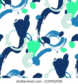 Dry Brush Strokes. Seamless Pattern for Textile, Linen, Chintz. Bright Seamless Ornament in Retro Colors. Vector Abstract Background. Rapport