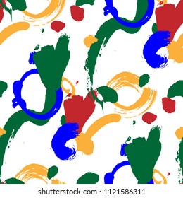 Dry Brush Strokes. Seamless Pattern for Textile, Print, Chintz. Bright Seamless Ornament in Vintage Colors. Vector Abstract Background. Rapport