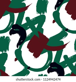 Dry Brush Strokes. Seamless Pattern for Textile, Print, Tablecloth. Colorful Seamless Ornament in Vintage Colors. Vector Abstract Background. Rapport