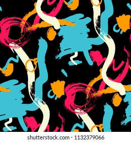 Dry Brush Strokes. Seamless Pattern for Print, Textile, Wallpaper. Colorful Seamless Ornament in Trendy Colors. Vector Abstract Background. Rapport