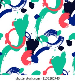 Dry Brush Strokes. Seamless Pattern for Textile, Print, Chintz. Colorful Seamless Ornament in Trendy Colors. Vector Abstract Background. Rapport