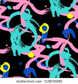 Dry Brush Strokes. Seamless Pattern for Textile, Linen, Chintz. Bright Seamless Ornament in Trendy Colors. Vector Abstract Background. Rapport
