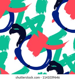 Dry Brush Strokes. Seamless Pattern for Curtain, Print, Tablecloth. Colorful Seamless Ornament in Trendy Colors. Vector Abstract Background. Rapport